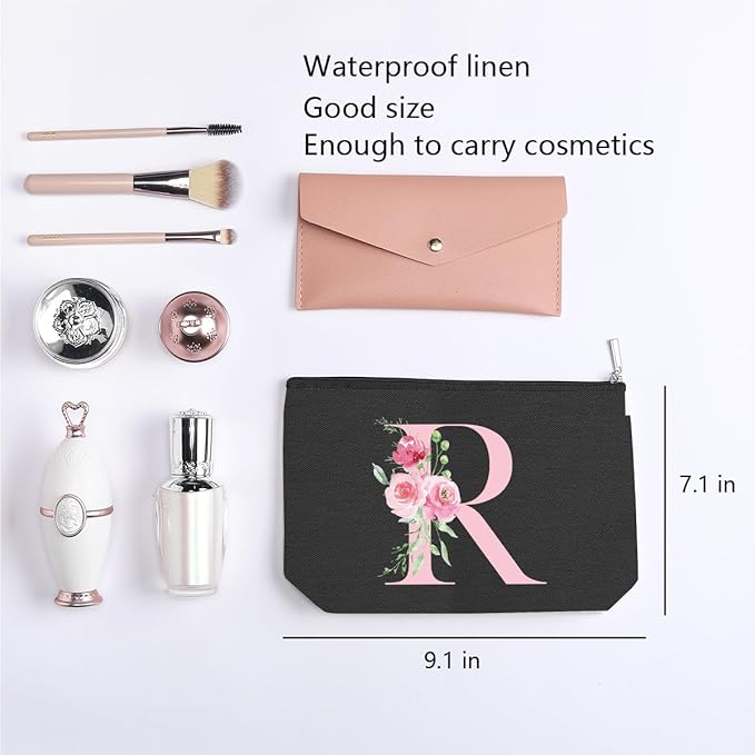 kdxpbpz A-Z Personalized Cosmetic Bag Monogrammed Makeup Bags Bridesmaid Gifts Custom Toiletry Pouch Gifts for Women Mom Best Friend Sister Bride Bridesmaid (R)