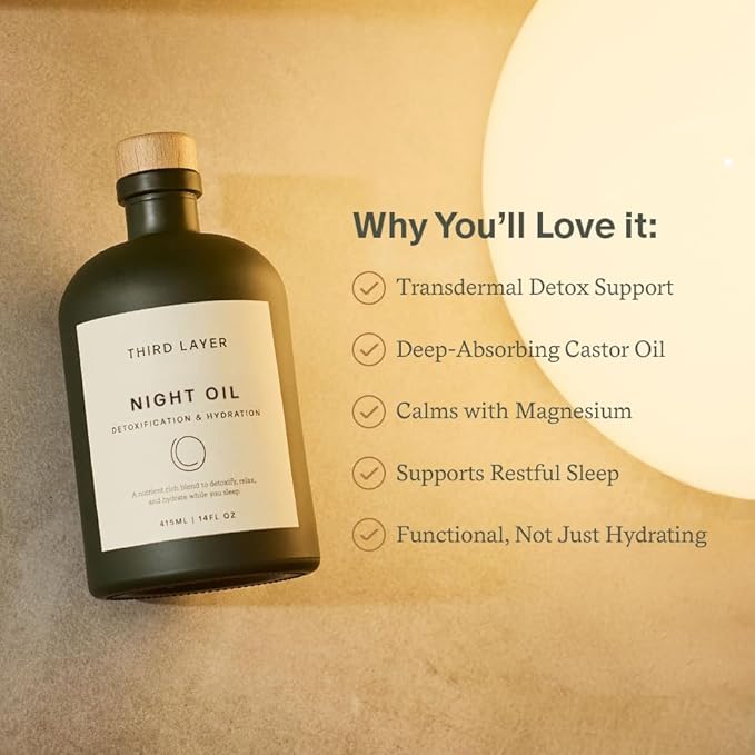 Third Layer Night Oil – 100% Organic Cold-Pressed, Hexane-Free, Extra Virgin Castor Oil with Magnesium & Frankincense, Body Serum for Skin Hydration & Evening Self-Care (14 fl oz)