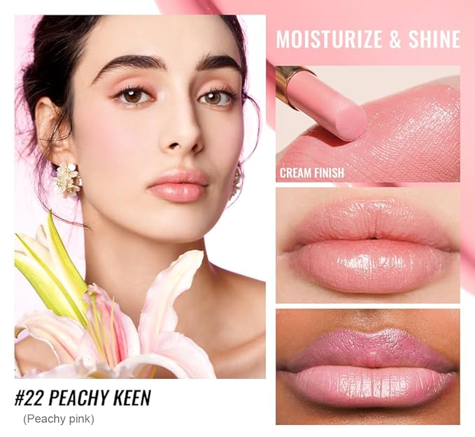 Oulac Glossy Pink Lipstick Set, Moisturizing Lip Stick Glossy Solid Shine Lip Gloss, Sheer Shine Juicy Finish, Lightweight and Hydrating Formula for Dry Lip Care, Vegan G20+22+26