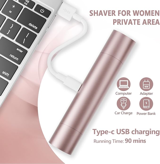 Bikini Trimmer for Women 2-in-1 Electric Shaver and Razors IPX8 Waterproof for Wet & Dry Use Painless Hair Trimmer Removal for Body, Underarms, Legs and Face for Sensitive Skin,Rose Pink