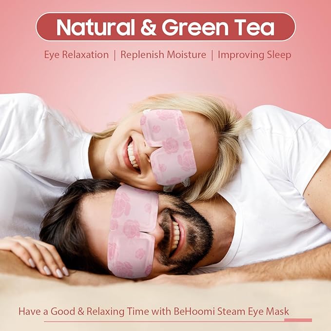 BeHoomi Steam Eye Mask, 10 Packs Heated Eye Mask, Self Heating Disposable SPA Warm Compress for Eyes Sleep Mask, Travel Essentials & Relaxation Gifts, Stocking Stuffers (Rose Scent)