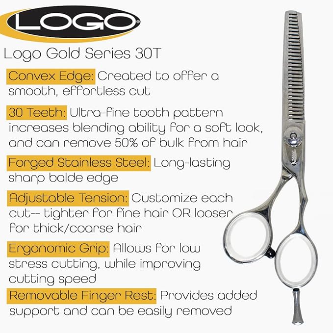 Cricket Logo Gold Series Pro 5.75” Hair Cutting Shear and 30T Thinning Texturizing Scissors Duo Set, Stainless Steel, Convex Edge, Value Set with Hair Dryer Gift