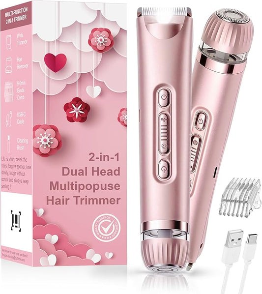Bikini Trimmer for Women- LED Light Electric Razors for Women for for Face, Bikini, Body, Leg, USB Rechargeable Facial Hair Removal, IPX7 Waterproof Electric Shaver, Painless & Flawless