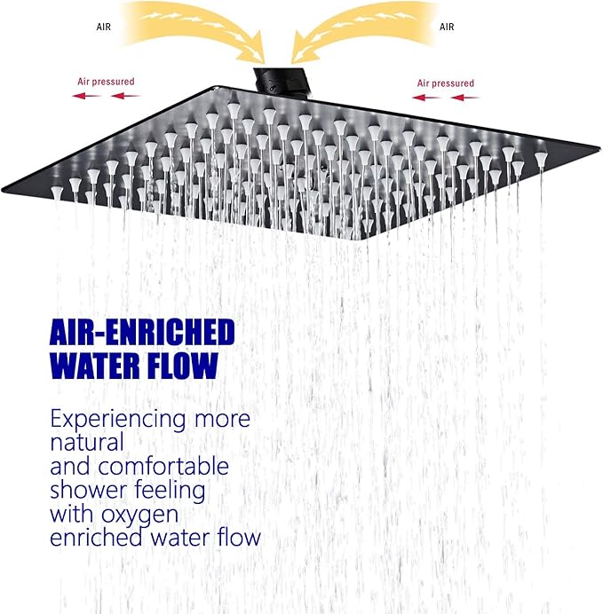 Shower Head,12 Inch Rainfall Shower Head in Matte Black,High Presssure Adjustable Ultra-Thin Stainless Steel Top Sprayer