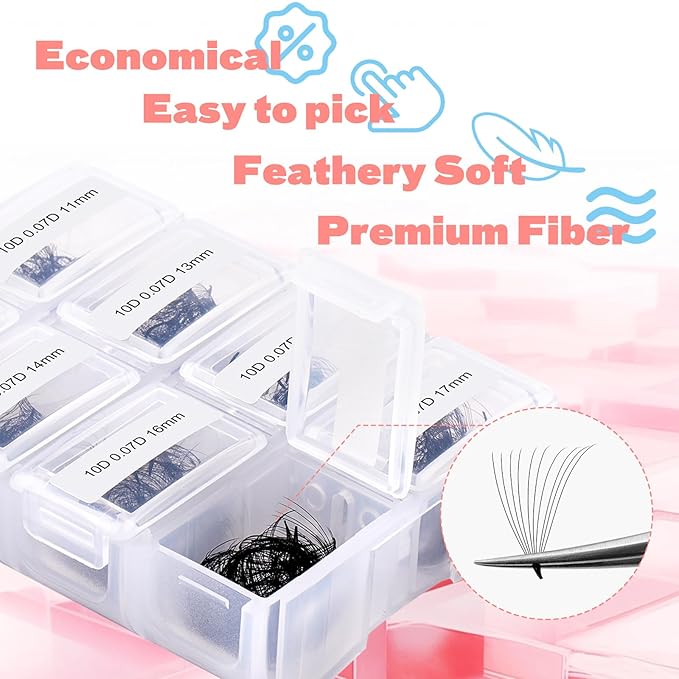 FADLASH 600 Premade Volume Fans Wispy Lash Extensions Natural Look Handmade Lashes Loose Fan Volume Eyelashes Thickness 0.07 D Curl Eyelash Extension Mix Length (10D-0.07D-11-18mm)