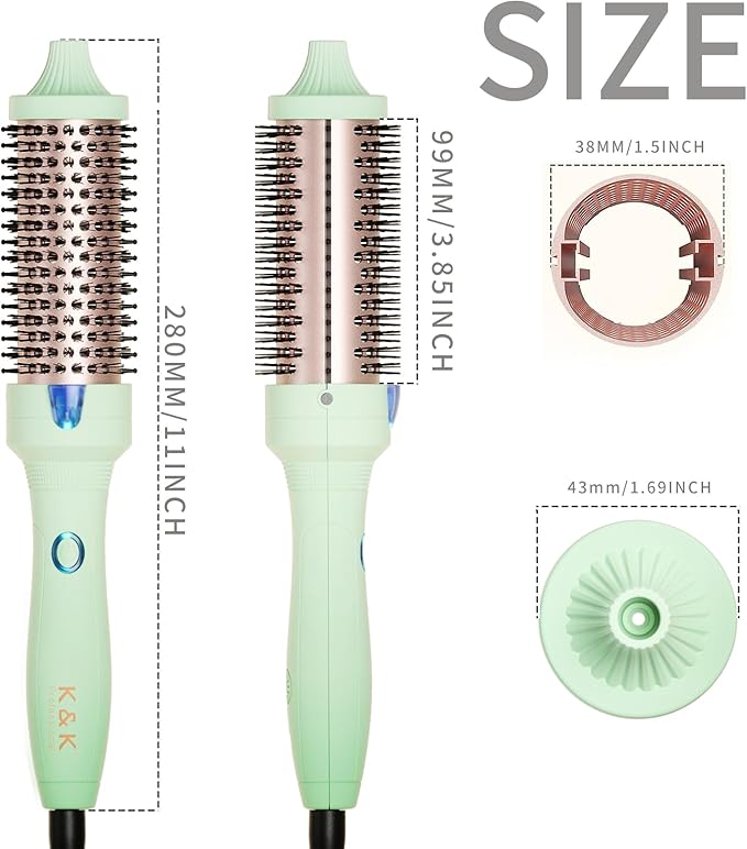 K&K Thermal Brush for Blowout Look, 1.5 Inch Ionic Heated Round Brush Makes Hair Smoother, Dual Voltage Thermal Round Bristle Get Natural Curls, Easy to Use, 30S Fast Heating