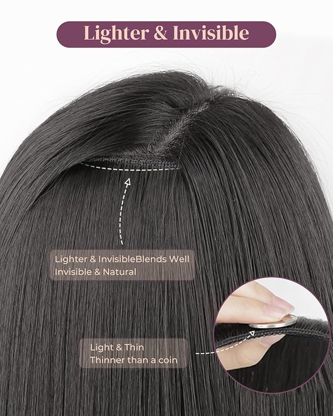 LONAI Clip in Hair Extensions, 6PCS 24" Long Black Brown with Highlight Straight Synthetic Clip On Hairpiece For Women Natural Hair For Daily Use Cosplay Party