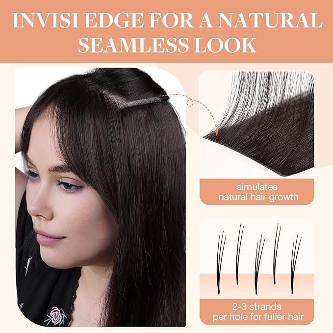 GOO GOO Invisi Edge Clip in Hair Extensions 20inch 150g 7Pcs Injected Seamless PU Clip in Hair Extensions, Virgin Real Human Hair, 2A Light Brown