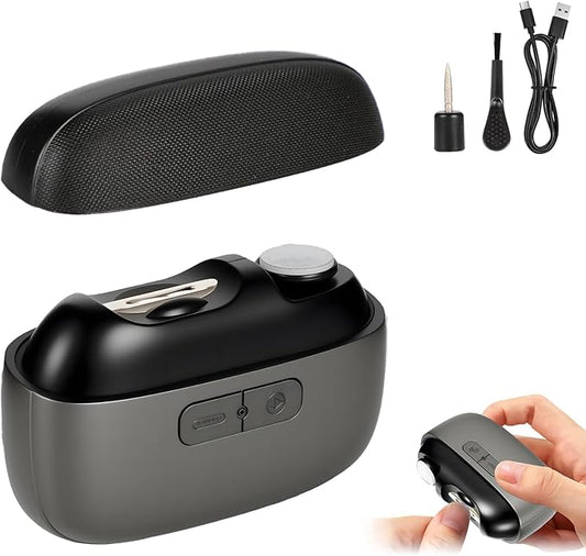 Upgraded Electric Nail Clipper，Smart Nail Clipper， 3-in-1 Automatic Electric Nail Clipper with Polishing，with LED Light and Nail Scraps Storage - USB Rechargeable for Kids, Adults, Seniors (Black)