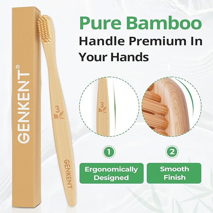 GENKENT Ultra Soft Bamboo Toothbrush, 12 Pack, 0.15mm Bristles