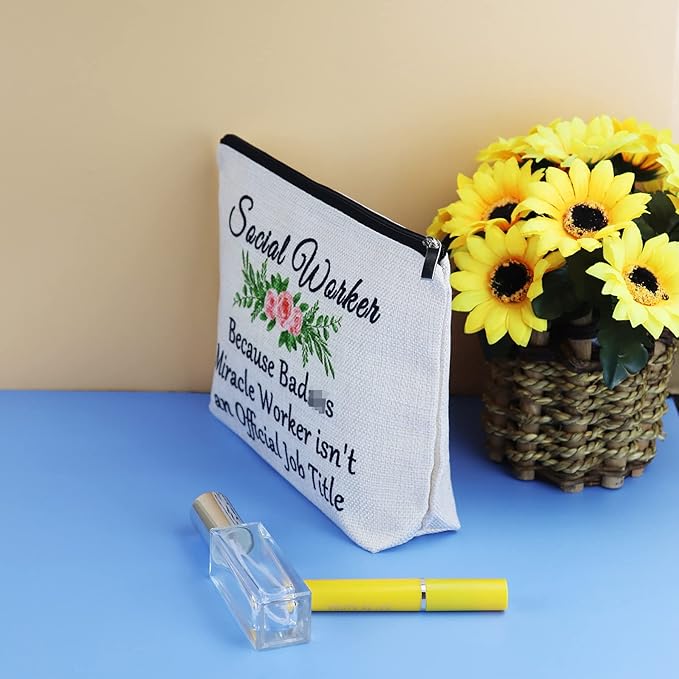 Social Worker Gifts Makeup Bag Appreciation Gift Thank You Gifts for Social Worker Cosmetic Bag for Women Christmas Birthday Gifts for Social Worker Volunteer Coworker Her Cosmetic Pouch Toiletry Bag