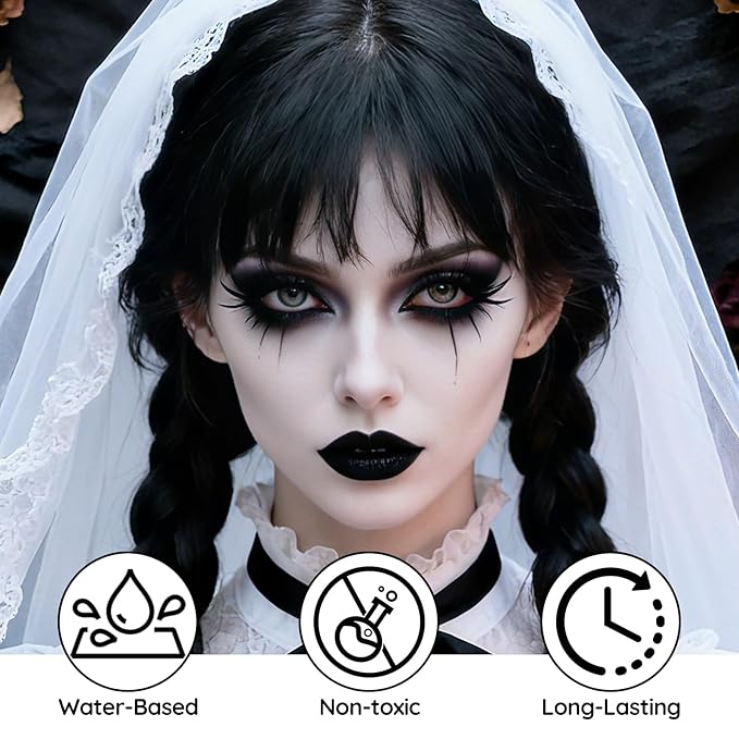 Black and White Face Paint - Professional Water-Based Non-Toxic Makeup Kit for Vampire Skeleton Clown, Highly Pigmented Body Paint for Halloween Costume Parties ，Stage Performances