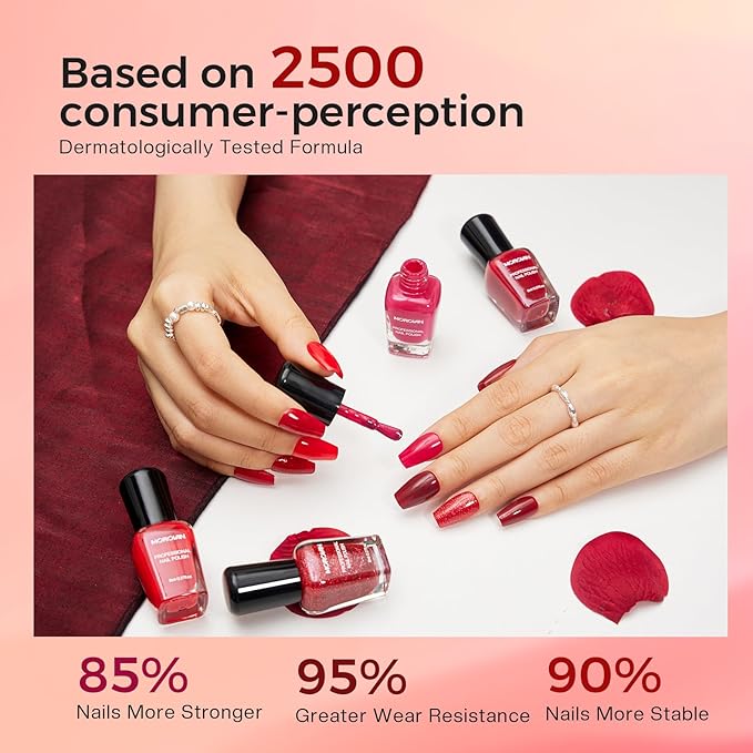 Morovan Red Nail Polish Set: Glitter Bright Burgundy Cherry Red Fingernail Polish Kit Shimmer Sparkle Air Quick Dry Nail Polish Pack for Manicure Holiday Party Valentine's Day Gift for Women Girls
