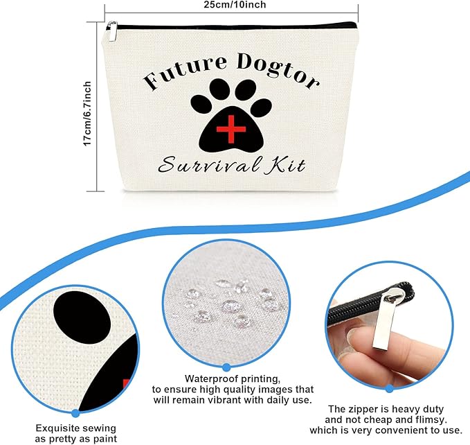 Future Doctor Gift Makeup Bag Vet Tech Gift for Women Veterinarian Gift Cosmetic Bag Dog Doctor Birthday Graduation Gift for Veterinarian Veterinary Technician Dog Animal Doctor Make Up Pouch