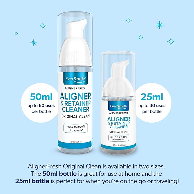 EverSmile AlignerFresh Original Clean Foam – Cleaner Compatible w/Invisalign and All Clear Aligners & Retainers – Eliminates Bacteria, Whitens Teeth, Fights Bad Breath – 25ml (1 Pack)
