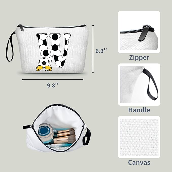 ARIOSEY Soccer Gifts Personalized Soccer Ball Cosmetic Bag for Purse Birthday Inspirational Gifts for Girls Women Team Coach Mom Stuff Travel Organizer-W
