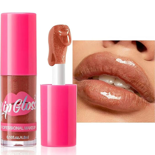 Lip Plumper Gloss Glitter Tinted Plumping Lip Gloss For Women Hydrating Long Lasting Shimmer Moisturizing Glossy Non Sticky Lip Gloss (04#)