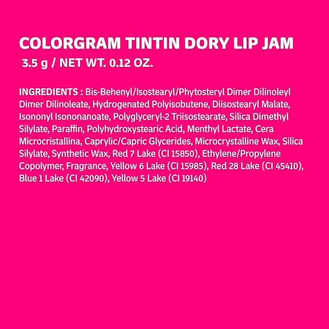COLORGRAM TINTIN DORY LIP JAM 07 FIG JAM | Pudding Pot Lip Blush | Tinted Lip Jam, Hydrating & Plumping Lip Balm with Lightweight, Non-Sticky Formula | Clear Radiance & Semi-Transparent Color