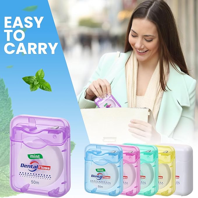 Geiserailie 96 Pack Dental Floss Bulk Mint Flavored Floss 50m Each Travel Dental String Oral Care for Teeth Protection(Square Box)