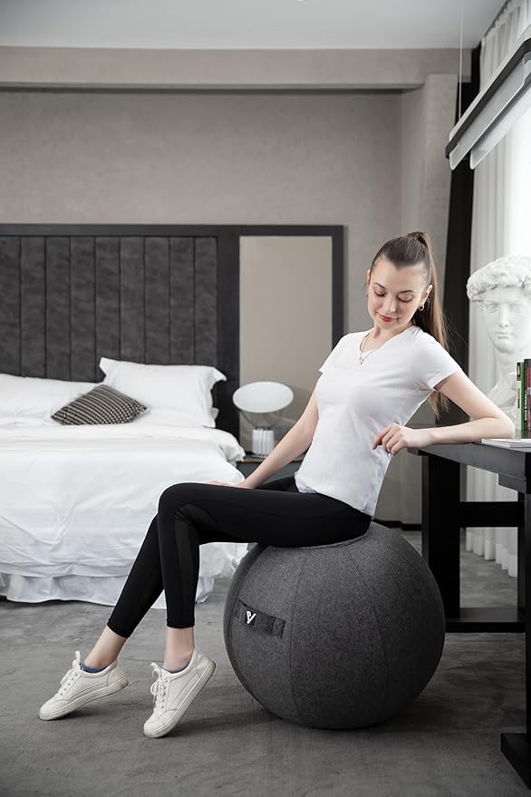 Sitting Ball Chair for Office and Home, Pilates Exercise Yoga Ball with Cover for Balance, Stability and Fitness, Ergonomic Posture Exercise Ball Seat with Handle and Pump