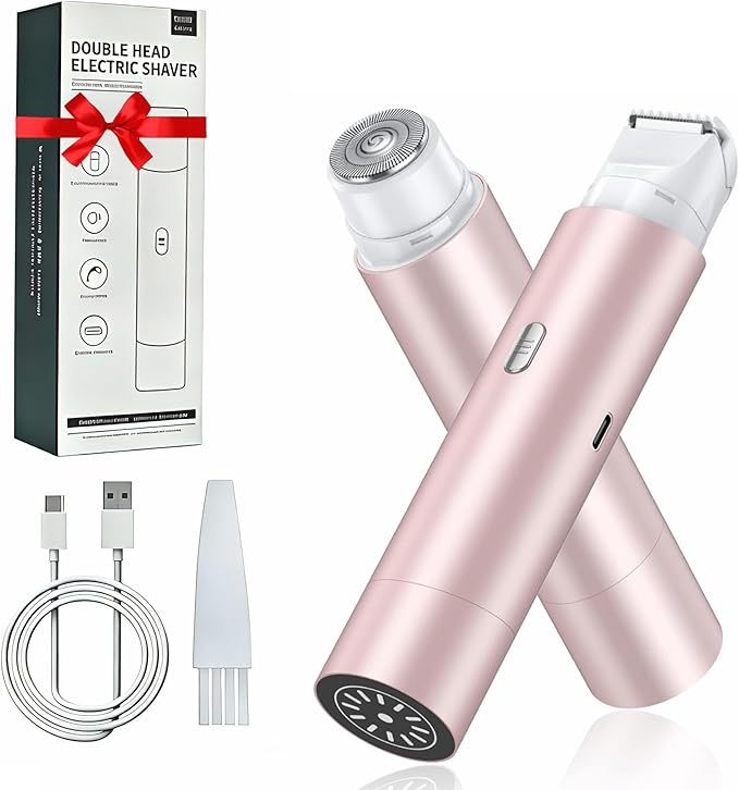 Bikini Trimmer for Women 2-in-1 Electric Shaver and Razors IPX8 Waterproof for Wet & Dry Use Painless Hair Trimmer Removal for Body, Underarms, Legs and Face for Sensitive Skin,Rose Pink