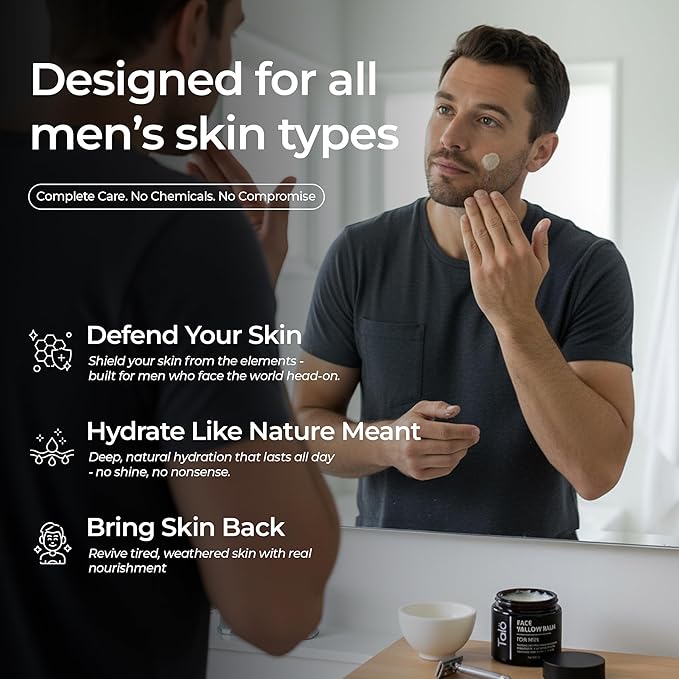 Talö Beef Tallow Moisturizer for Men | 100% Natural Grass Fed Beef Tallow for Face | Rich in Vitamins w/No Fillers & Synthetics | Anti-Aging Face Cream for Dry & Sensitive Skin | 1.7fl. oz jar