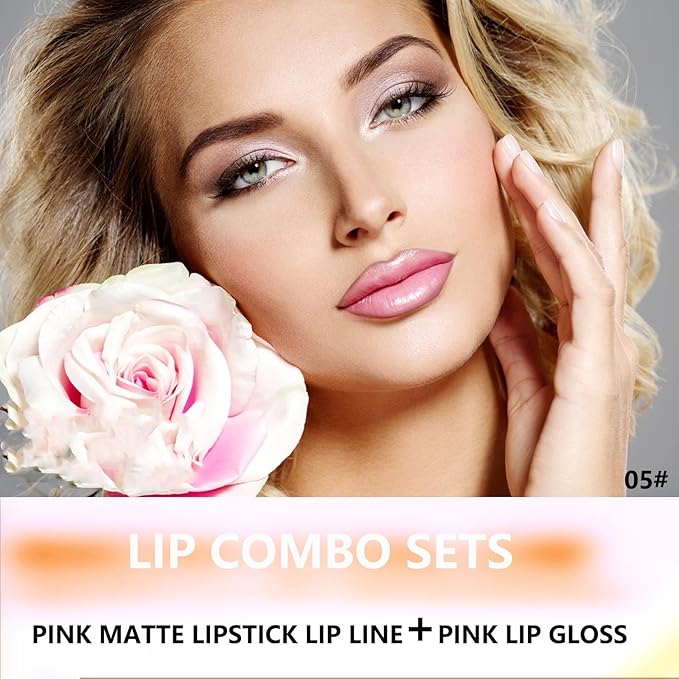 Lip Liner Gloss Lip Combo Sets Kit,Nude Brown Lip Liner and Liquid Lipstick Set, lip combo sets for black women, High Pigmented Long Lasting Plumping Lipgloss Waterproof Lip Combo (#5)