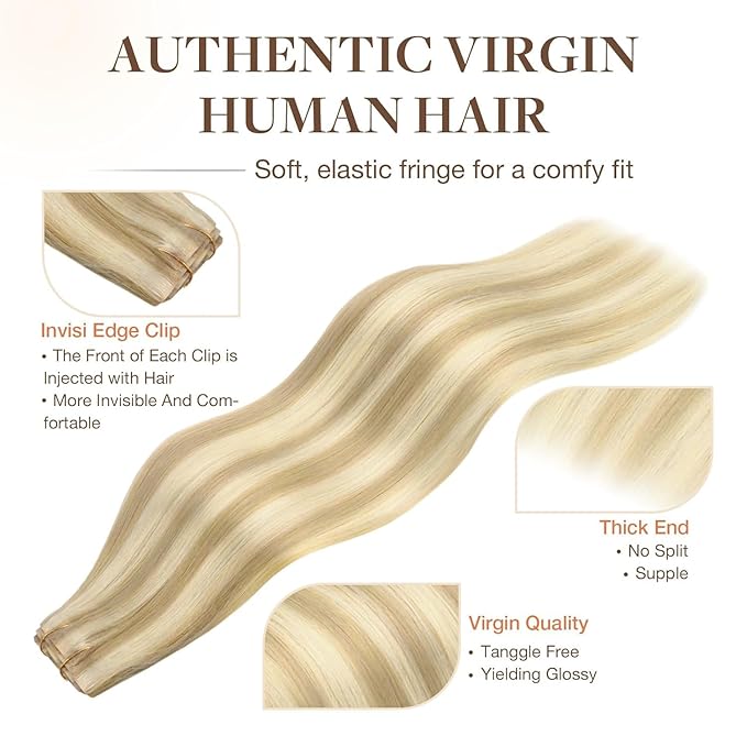 GOO GOO Invisi Edge Clip in Hair Extensions Set, 24inch 150g, 4pcs Injected Seamless PU Clip ins and 3pcs Classical PU Clip ins Virgin Real Human Hair, #P18A/613A