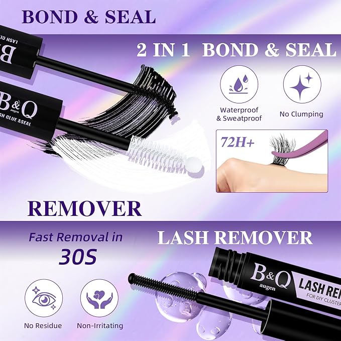 B&Q Lash Clusters Kit Wispy Fluffy - Feath5D 08 Eyelash Clusters Kit with Glue & Tools, Feathered Lightweight Lash Kit, 8-18mm C Curl Waterproof False Lashes