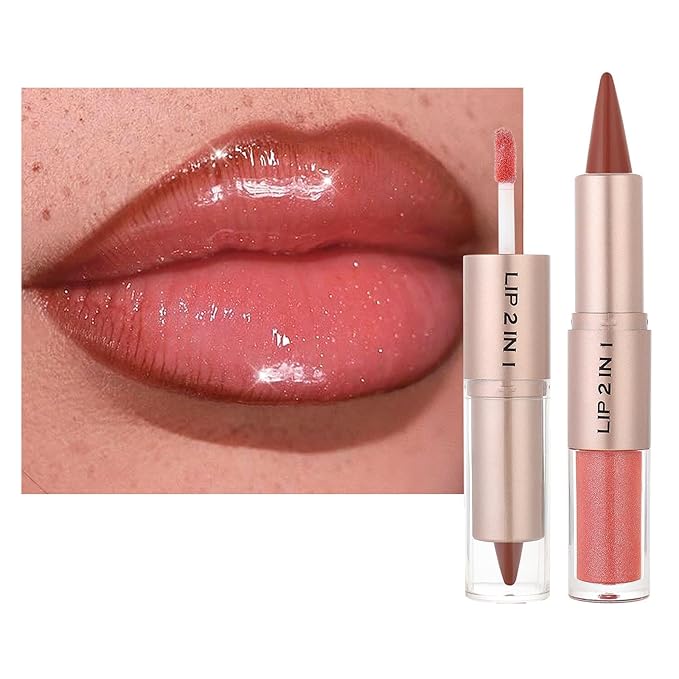 Red Brown Lip Liner and Gloss Set, Plumping Lipgloss Lip Combo Sets for Black Women,Lip Kit with Lip Liner and Gloss, Long Lasting High Pigmented Lip Kit, Waterproof Lip Combo Makeup #6 (04)