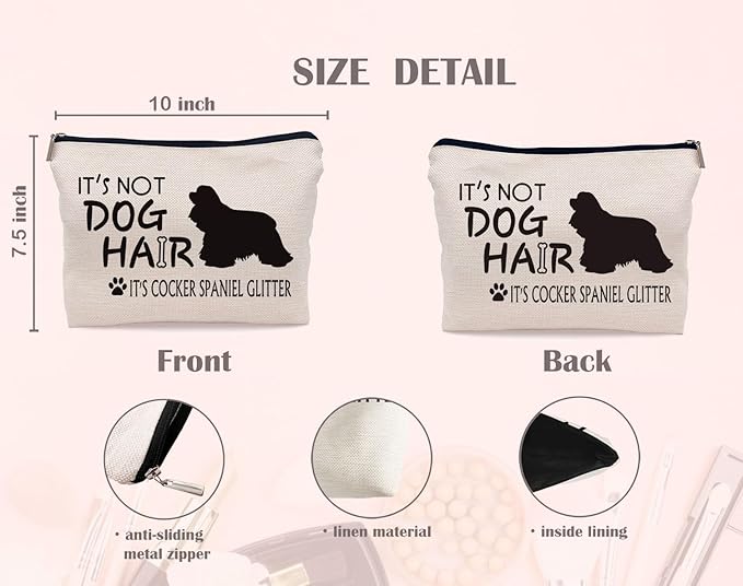 Lacosu It's Not Dog Hair It's Cocker Spaniel Glitter Makeup Bag,Cocker Spaniel Silhouette Funny Dog Cosmetic Makeup Bag for Dog Lovers Women Girls,Dog Owners Gifts,Valentine's Day Gift Makeup Bag