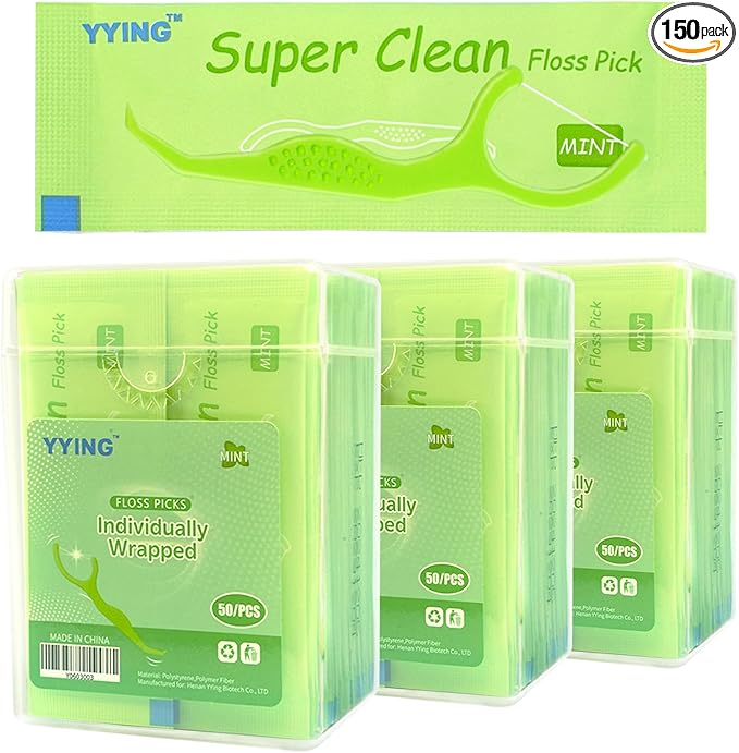 Dental Flossers 150 Count Each Individually Wrapped, Fresh Mint Professional Tooth Picks Flossers for Adults Provide a Deep Cleaning with Portable Case