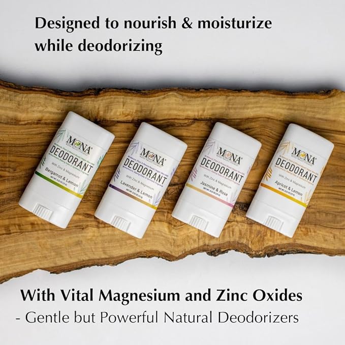 MONA TRAVEL SIZE All Natural Deodorant for Women & Men | Aluminum & Baking Soda Free Mini Deodorant with Natural Fregrance | Vegan, Skin Safe (Travel 4-Pack VAR-2 (0.53 Oz each))