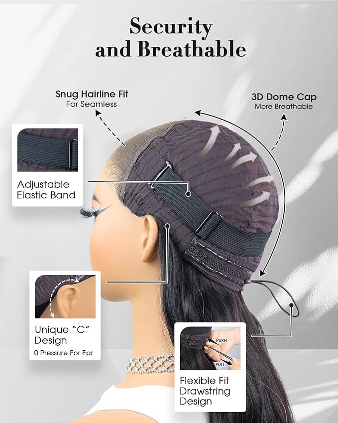 Glueless Drawstring Wigs Human Hair Pre plucked Pre Cut, 6x4 HD Lace Front Wear and Go Glueless Wig Straight with Drawstring Straight for Women 200% Density 18 inch