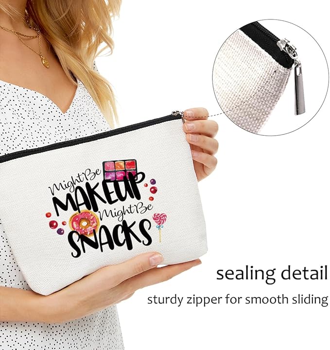 Christmas Gifts for Women Gifts Makeup Bag for Sister Teen Girls Cute Cosmetic Bag Travel Accessories Bag Toiletry Case Gifts for Makeup Bag Birthday Christmas - Might Be Makeup Might Be Snacks