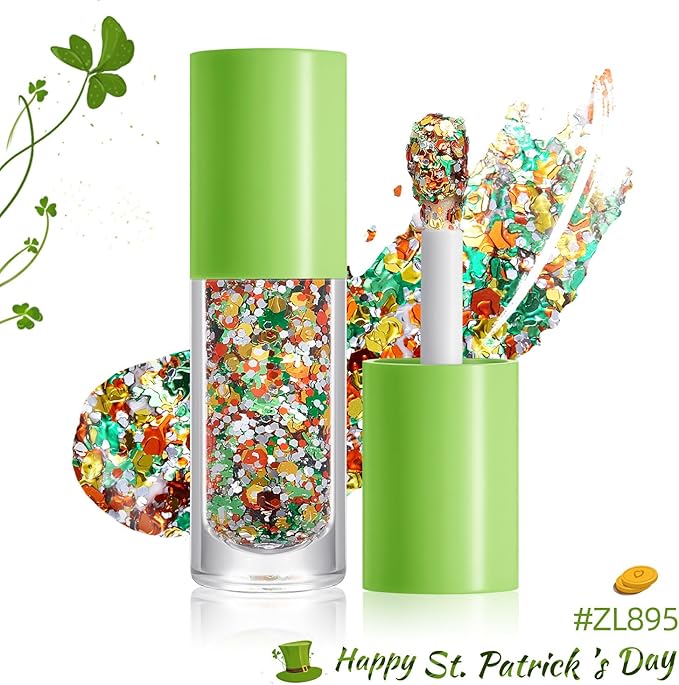St. Patrick‘s Day Body Glitter Duo with Brush - Classic Green & Gold Sparkle Set (Chunky & Fine), 2 Pack for Face, Body & Hair | Long Lasting Festival & Cosplay Makeup