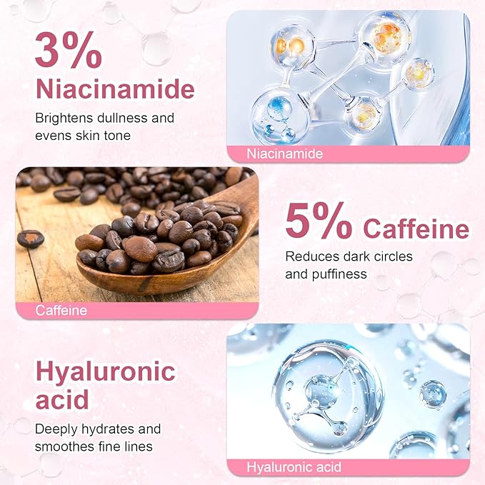 OMPLEN 5% Caffeine Eye Serum Treatment,Hyaluronic Acid & Niacinamide, Under Eye Cream for Dark Circles, Anti Aging 360° Massage Rollerball - Reduce Puffiness, Wrinkles & Fine Lines, 0.5 fl. oz