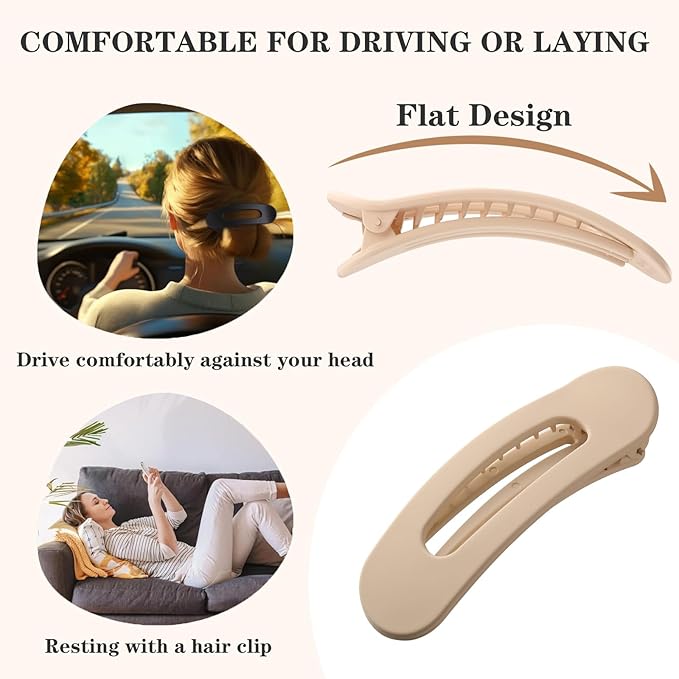 5 Pcs Flat Hair Clips, Medium Lay Flat Claw Clips for Women Girls,Strong Hold Non-slip Matte Hair Claws for Thick Thin Hair(Brown&Pink)