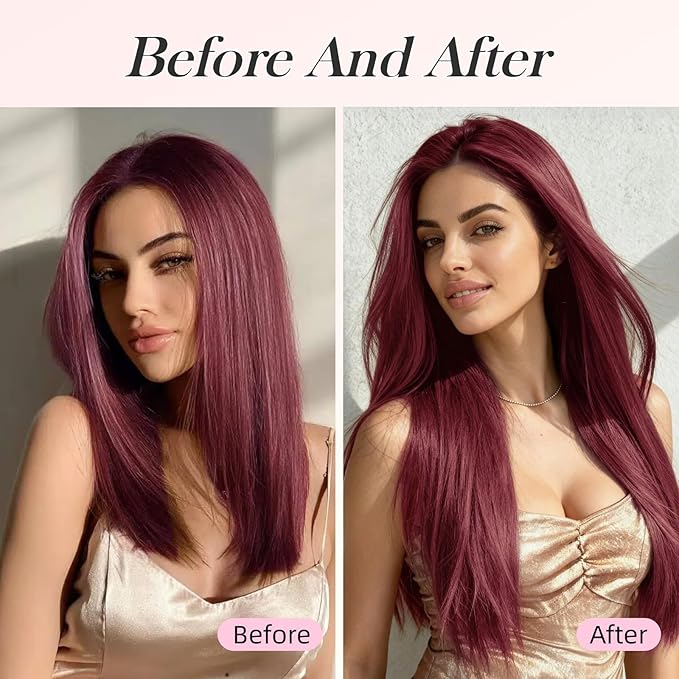 Burgundy Clip in Extensions 18 Inch Long Invisible Thick Synthetic Fake Extension Straight Clips on Hair Pieces 5PCS Soft And Not Easily Knotted Hairpieces for Women Weddings Daily Use 6.5 Oz