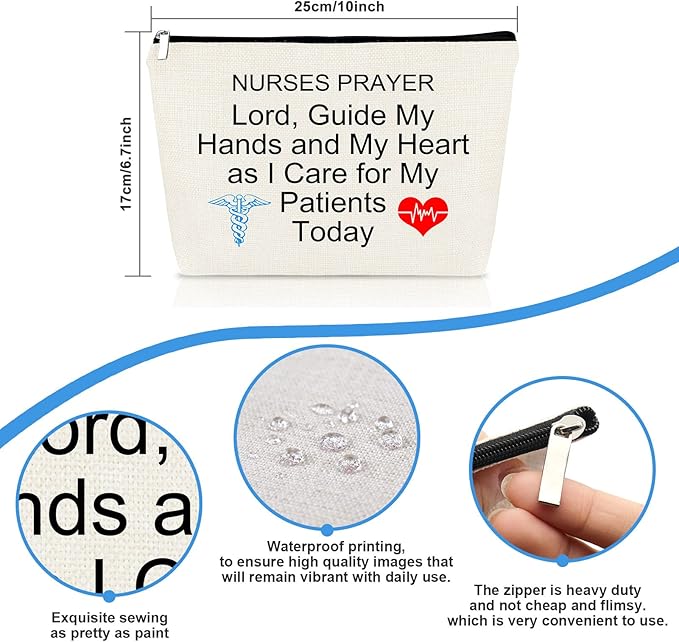 Nurse Prayer Gifts Makeup Bag Nursing Student Graduation Inspirational Gift for New Registered Nurse RN Christmas Birthday Present Nurses' Week Cosmetic Bag Travel Zipper Toiletries Pouch