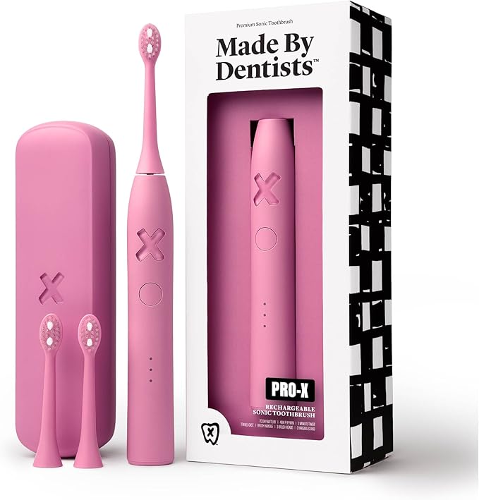 Made by Dentists PRO‑X Sonic Electric Toothbrush for Adults– Dentist‑Designed Rechargeable Toothbrush,Valentines Day Gift for Him & Her, 70 Day Battery Life, Travel Case & Extra Heads