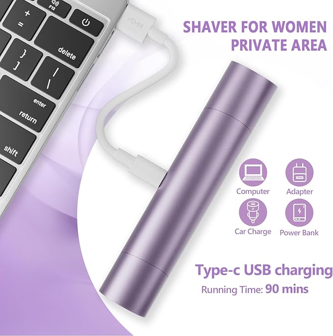 Bikini Trimmer for Women, 2 in 1 Electric Razors for Women Dual Head Body Hair Remover IPX8 Waterproof Painless,Rechargeable Shaver for Face Legs Underarms Pubic Hair,Purple