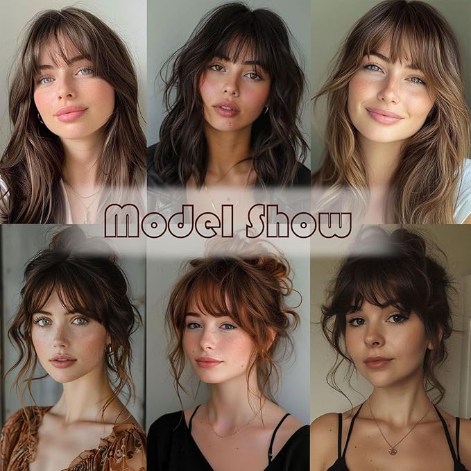 Clip-In Wispy Bangs with Temples -100% Human Hair Bangs Extension for Women, Natural Looking Front Hairpiece for Daily Wear, Dark Brown