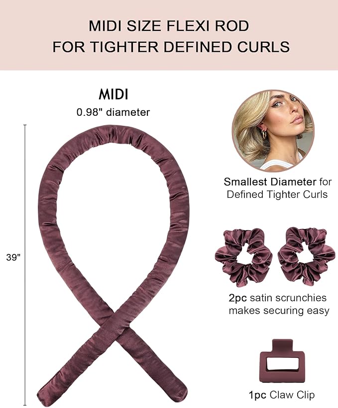 Satin Heatless Hair Curler Curling Rod Set, Soft Small Flexi Rods Hair Rollers Curlers to Sleep In No Heat Heatless Curls Overnight Blowout Rods for Short Hair & Medium Hair for Tight Curls