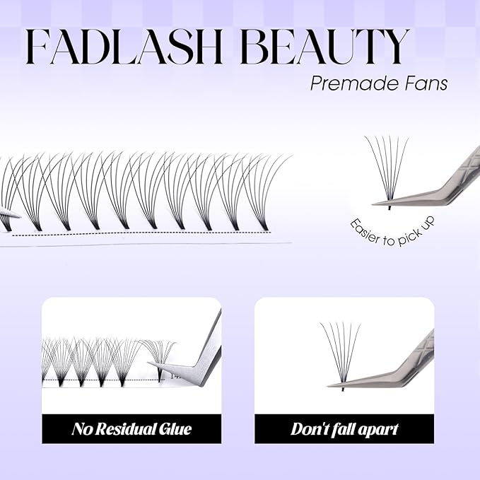 Premade Fans Eyelash Extensions 0.07D Curl Individual Lashes 6D Premade Easy Fan Lashes Soft Lash Extensions 8-14mm for Professional Salon Use(0.07D-11mm)