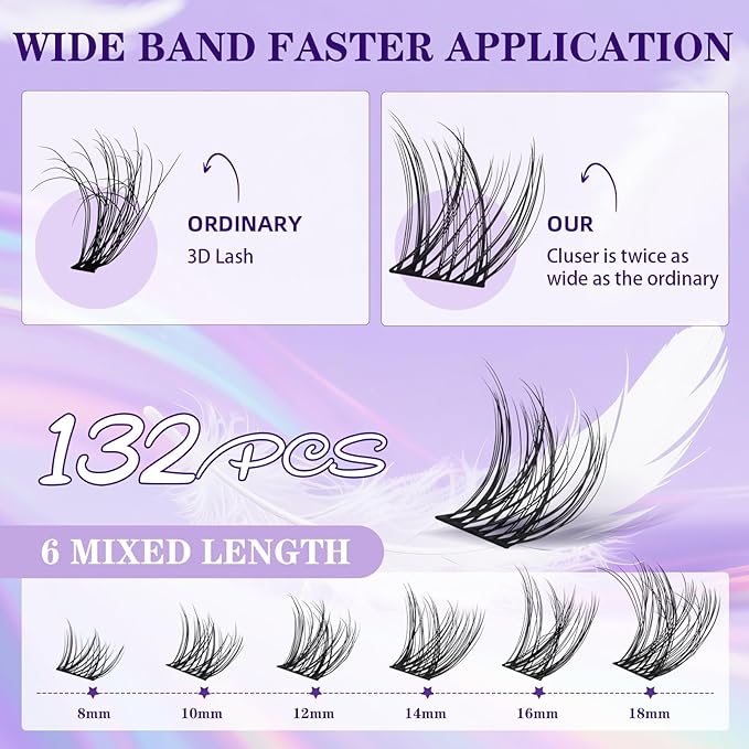 B&Q Lash Clusters Fluffy Wispy Voluminous - 144 PCS Feath5D 09 Layered Individual Cluster Lashes, Feathered Lightweight Eyelash Extensions in 8-18mm, Waterproof False Lashes