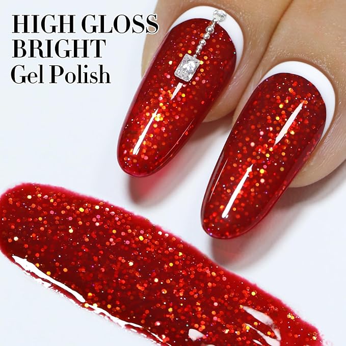 Double Rhythm 15ML Blood Glitter Gel Polish 0.5 Oz Shimmer Reflective Color for Nail Art Salon DIY at Home (Sparkle Red-B1156)