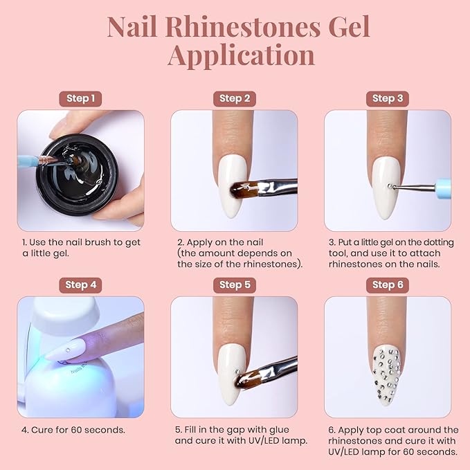 Beetles Rhinestone Glue for Nails with 2 Dual Purpose Brush Pen, 1Pcs 15ml Nail Glue for Nail Art Adhesive Resin Gems Diamonds Jewelry Decoration Soak Off Led Lamp Nails Gifts for Women