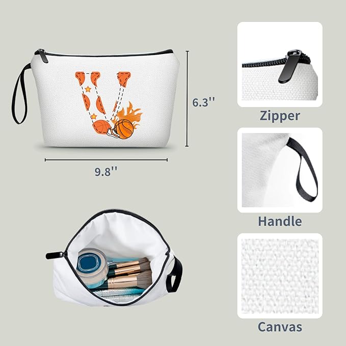 ARIOSEY Basketball Gifts Monogrammed Cosmetic Travel Makeup Bag Basketball Accessories Graduation Birthday Gifts for Girls Coaches Daughters Team Friend Mom Player-V