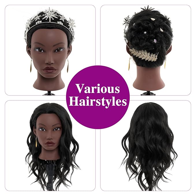 20 Inch Mannequin Head Human Hair with Stand,100% Real Hair Mannequin Head for Braiding,Cosmetology Manikin Doll Head for Styling with Mannequin Head Stand Table Clamp Hair Braiding Set